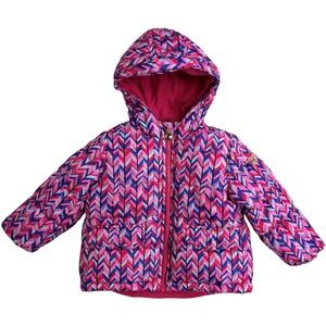 OshKosh B'gosh Girls 18‎ Mos Puffer Jacket Pink Blue Chevron Zip Hooded
